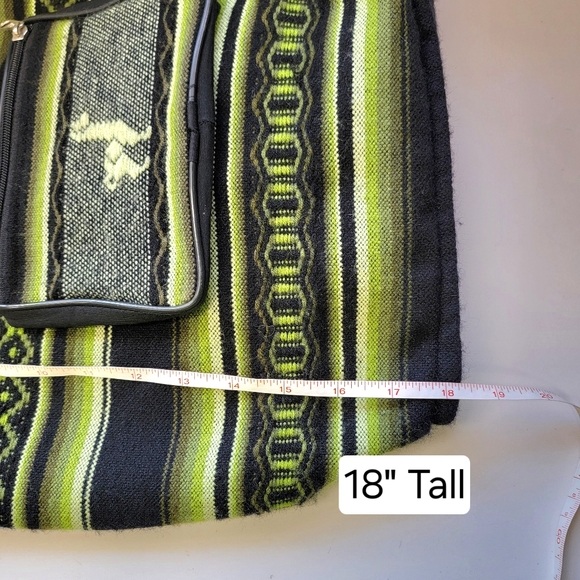 Woven Alpaca Blanket Backpack 💚🖤 Green & Black Design Drawstring Sack Bag Tote - Picture 6 of 11